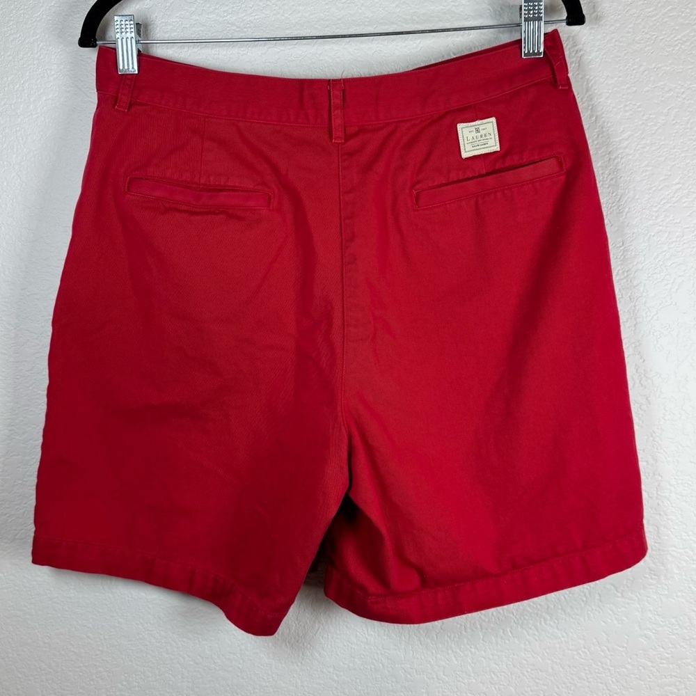 Lauren Ralph Lauren Red Long Shorts Gold Button 100% Cotton Size 8 - Picture 4 of 7